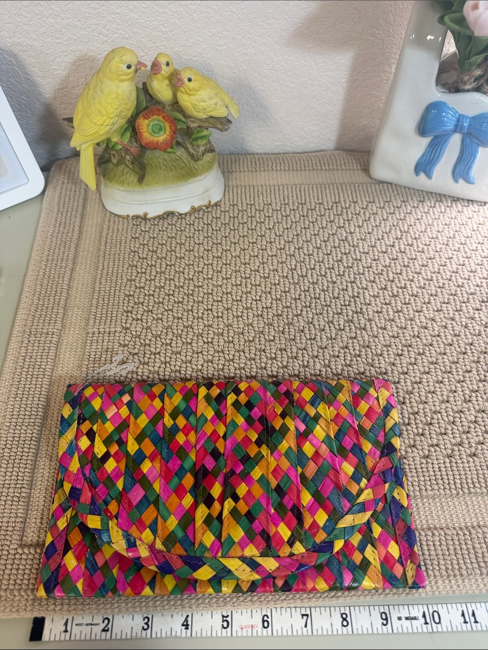 Colorful Handwoven Straw Clutch Boho Envelope Purse Tropical Woven Artisan Bag